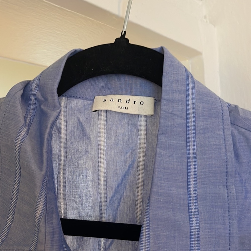 Sandro blue button up short sleeve blouse shirt size Large L - Picture 2 of 7